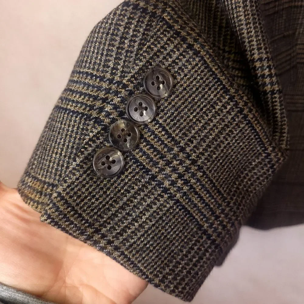 Hart Schaffner Marx Brown Wool Plaid 3 Button Blazer Jacket size 42L